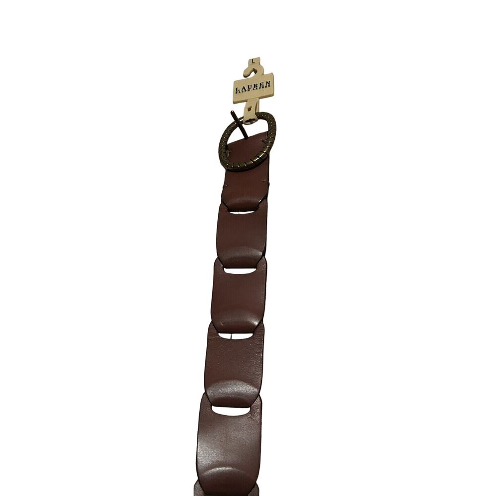 Lauren Ralph Lauren Brown Leather Belt with Antiqued Gold Ring Buckle